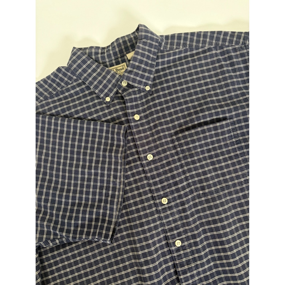 LL Bean Mens XL Regular Short Sleeve Button Down Shirt Navy Blue